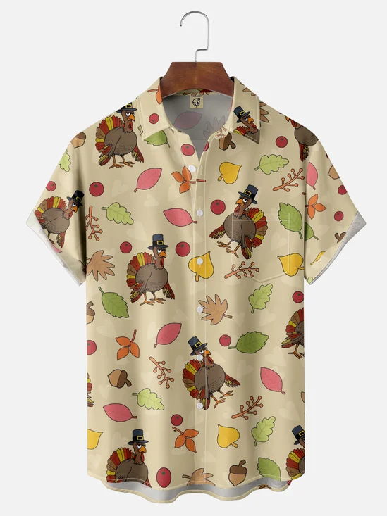 Hardaddy X Valentina Bjekovic Moisture-wicking Thanksgiving Turkey Chest Pocket Casual Shirt