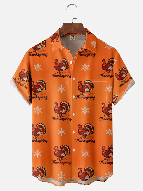 Moisture-wicking Turkey Thanksgiving Chest Pocket Casual Shirt