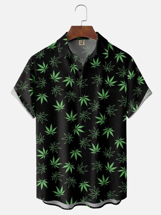 Hardaddy X Valentina Bjekovic Moisture-wicking Weed Leaf Chest Pocket Casual Shirt