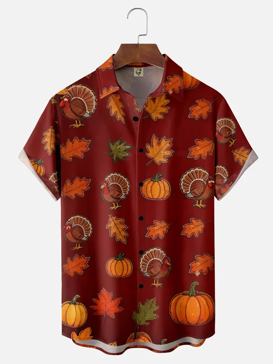 Moisture-wicking Thanksgiving Turkey Chest Pocket Casual Shirt