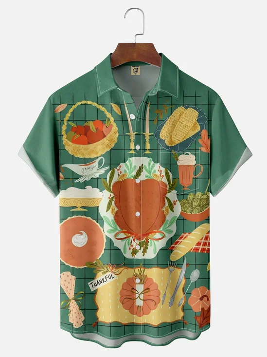 Moisture-wicking Thanksgiving Turkey Feast Chest Pocket Casual Shirt