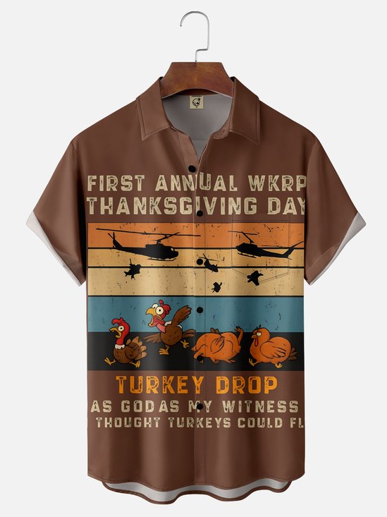 Moisture Wicking Thanksgiving Turkey Chest Pocket Hawaiian Shirt