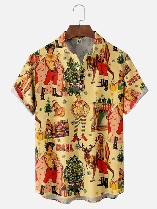 Moisture-wicking Christmas Tree Fun Men's Chest Pocket Casual Shirt