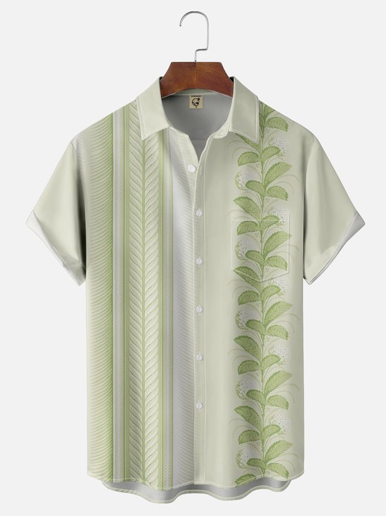 Moisture-wicking Floral stripes Chest Pocket Bowling Shirt