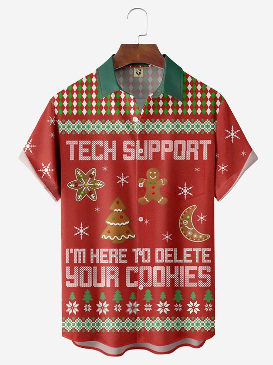 Moisture-wicking Christmas Tech Support Computer Programmer Chest Pocket Casual Shirt