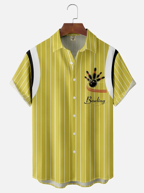 Moisture Wicking Striped Color-Blocked Bowling Chest Bag Hawaiian Shirt