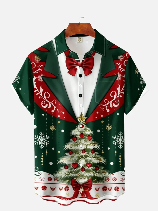 Tall Size Moisture-wicking Christmas Santa Claus Chest Pocket Ugly Shirt