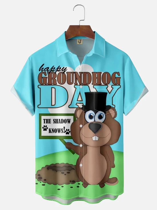 Tall Size Moisture-wicking Groundhog Day Chest Pocket Casual Shirt