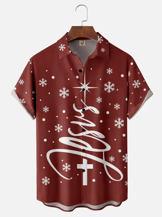Moisture Wicking Jesus Snowflake Chest Pocket Hawaiian Shirt