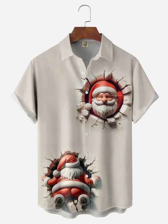 Moisture Wicking Funny And Quirky Santa Claus Bumping Into A Wall Chest Pocket Hawaiian Shirt
