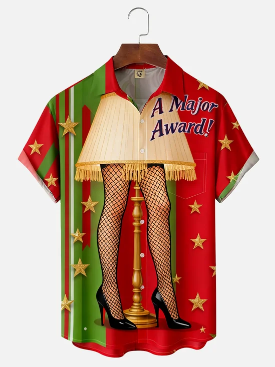 Moisture-wicking Christmas Story Leg Lamp Chest Pocket Holiday Shirt
