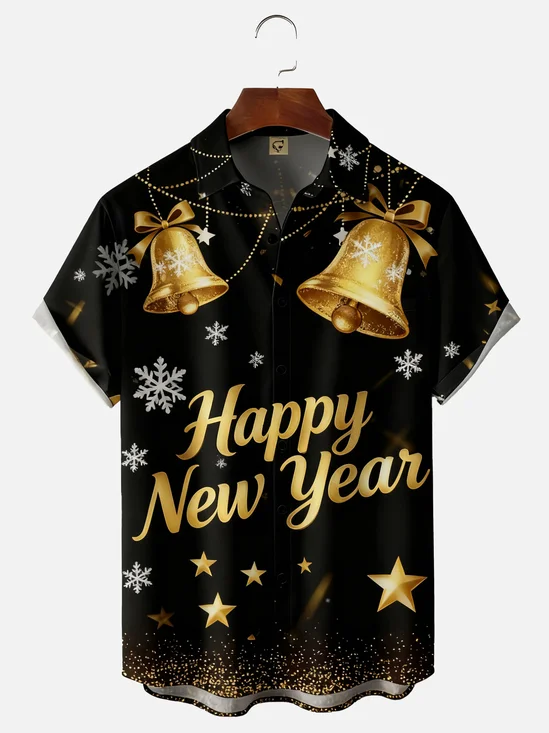 Moisture-wicking Christmas Happy New Year Chest Pocket Holiday Shirt