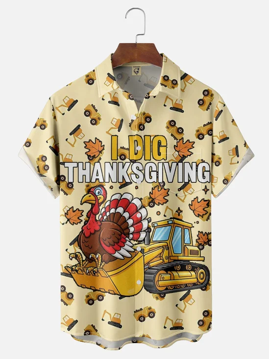 Moisture-wicking I Dig Thanksgiving Turkey Excavator Chest Pocket Casual Shirt