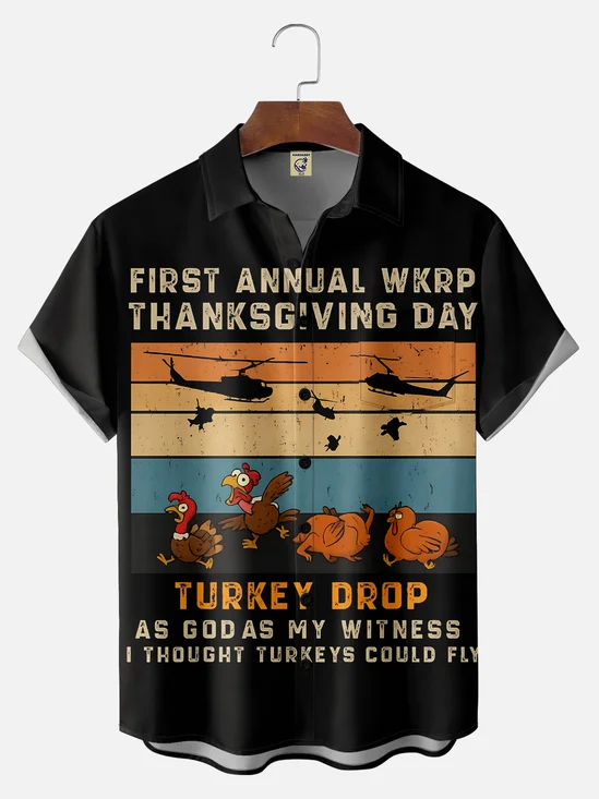 Big Size Moisture Wicking Thanksgiving Turkey Chest Pocket Hawaiian Shirt