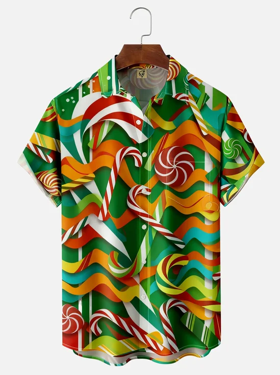 Moisture-wicking Christmas Candy Cane Chest Pocket Holiday Shirt