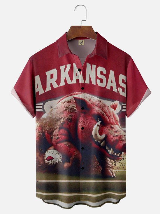 Moisture-Wicking American Football Arkansas Art Wild Boar Chest Pocket Casual Shirt
