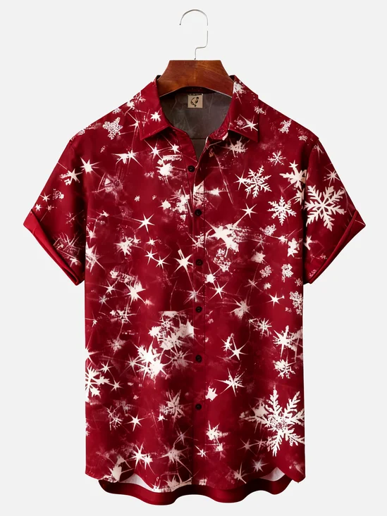 Moisture-wicking Christmas Snowflakes Chest Pocket Holiday Shirt