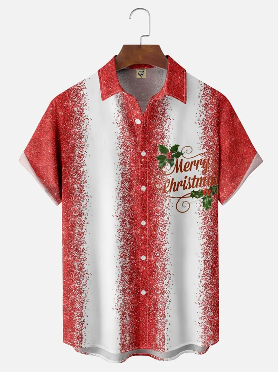 Moisture Wicking Merry Christmas Chest Pocket Bowling Shirt