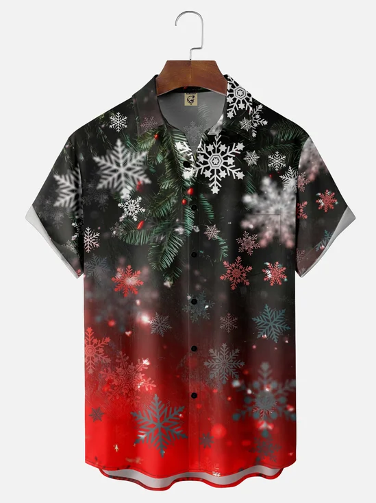 Moisture Wicking Christmas Gradient Snowflake Hawaiian Shirt with Chest Pocket