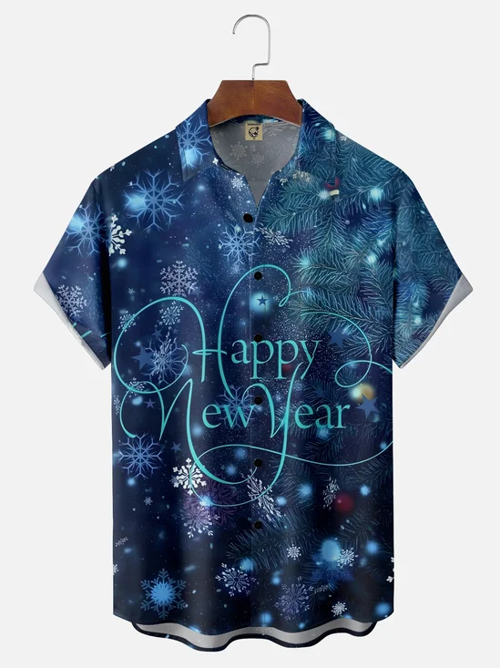 Moisture-wicking New Year Art Slogan Chest Pocket Casual Shirt