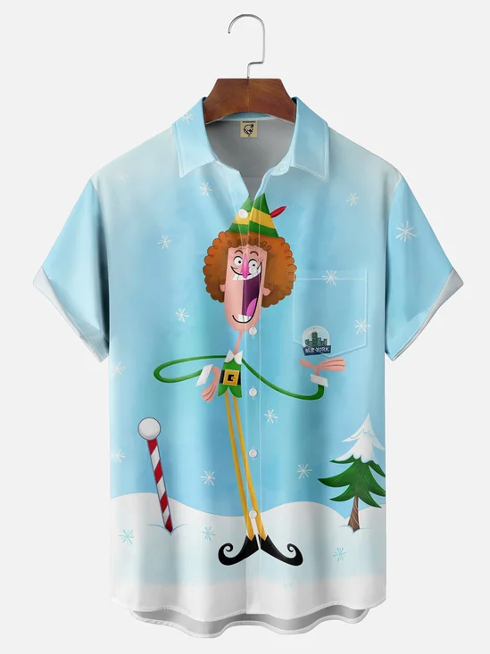 Moisture Wicking Merry Christmas Elf Chest Pocket Hawaiian Shirt