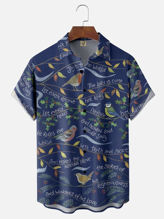 Moisture-wicking Bird and Plant Print Fun Chest Pocket Casual Shirt