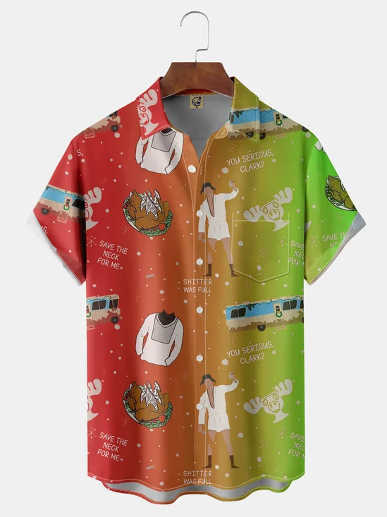 Moisture Wicking Crazy Christmas Vacation Eddie Chest Pocket Hawaiian Shirt