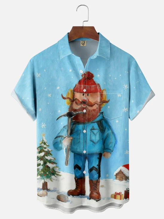 Moisture Wicking Christmas Miner Chest Pocket Hawaiian Shirt