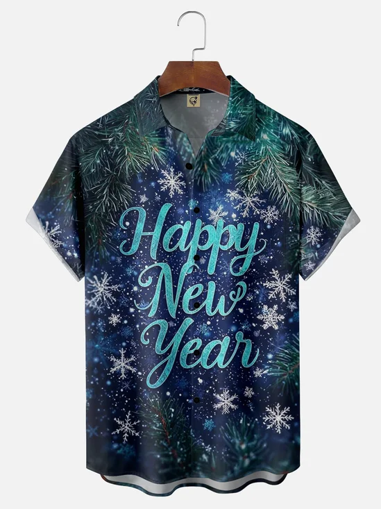 Moisture Wicking Happy New Year Hawaiian Shirt with Chest Pocket