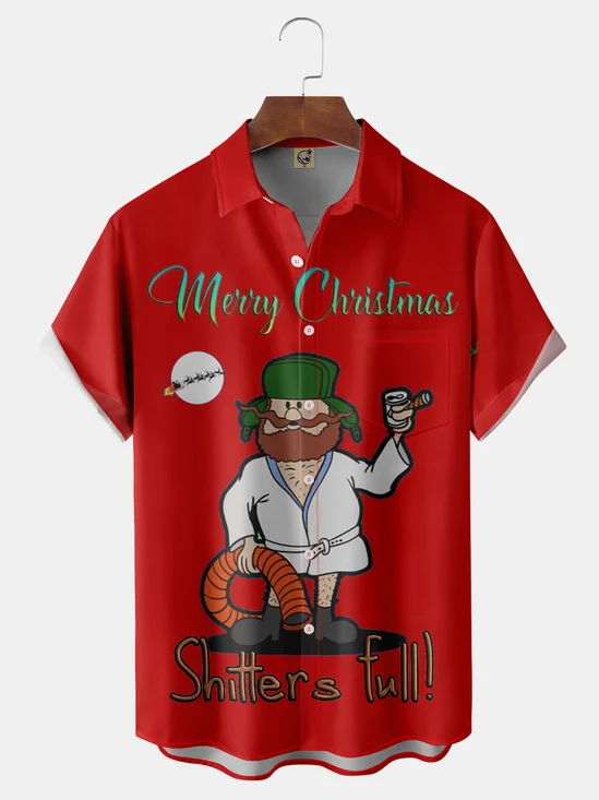 Moisture Wicking Crazy Christmas Vacation Eddie Chest Pocket Hawaiian Shirt