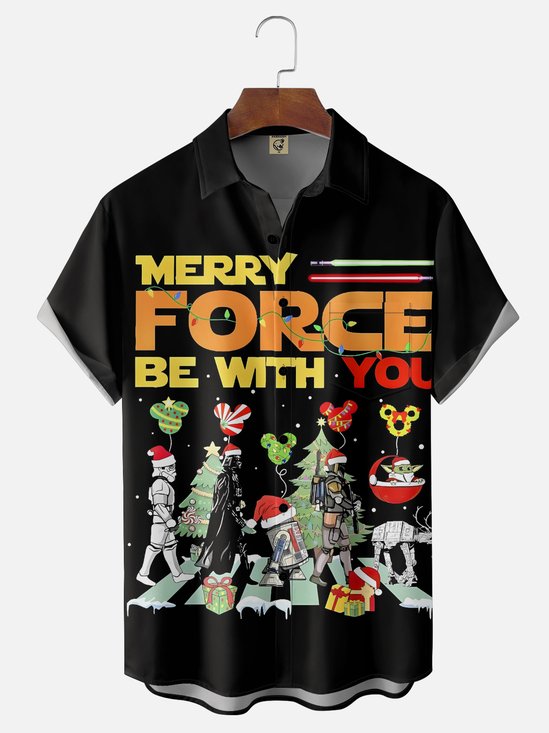 Moisture Wicking Christmas Star Hawaiian Shirt with Chest Pocket