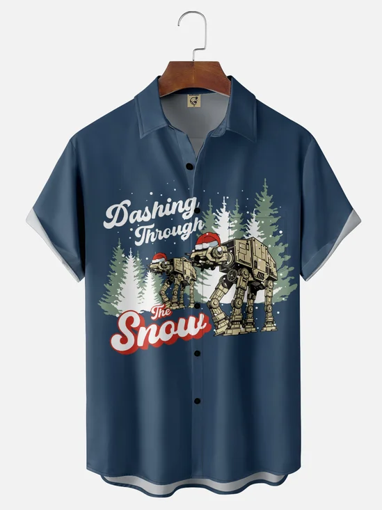 Moisture-Wicking Christmas Star Wars Santa Hat Chest Pocket Hawaiian Shirt