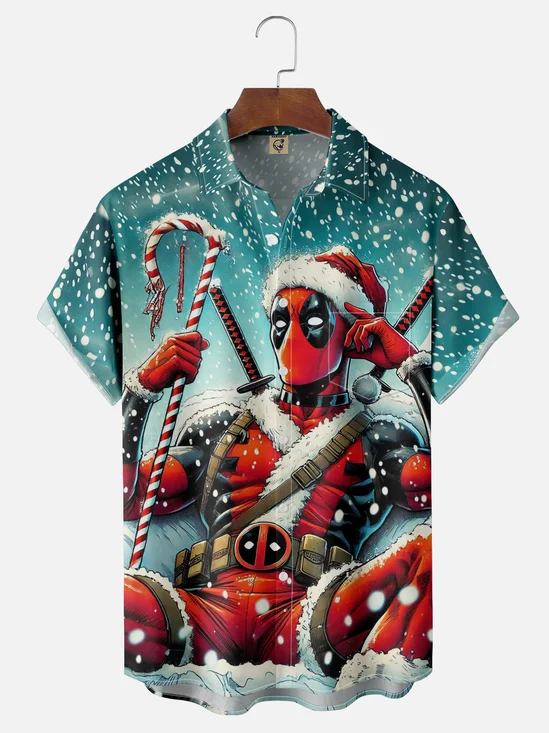 Moisture-wicking Christmas Santa Fun Dead Chest Pocket Casual Shirt
