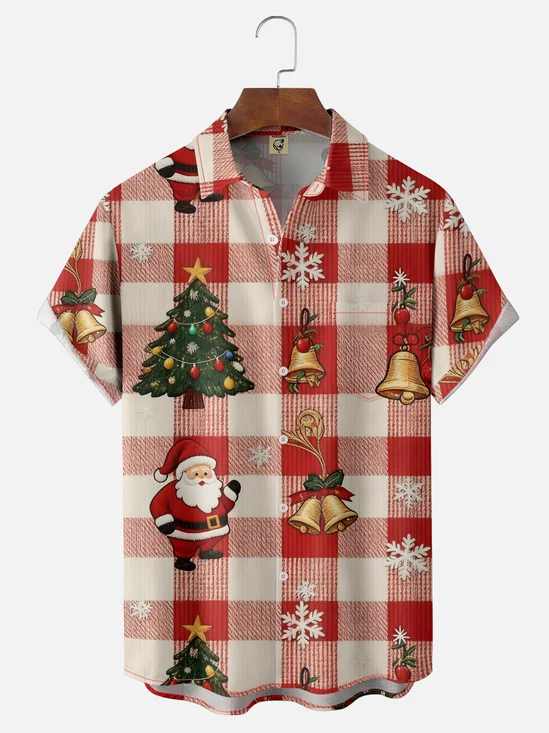 Moisture-wicking Christmas Santa Claus Chest Pocket Casual Shirt
