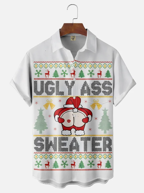 Moisture-wicking Christmas Santa Claus Ass Chest Pocket Casual Shirt