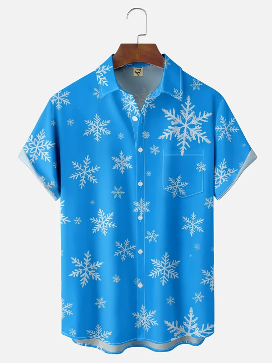 Moisture-wicking Christmas Snowflake Chest Pocket Casual Shirt