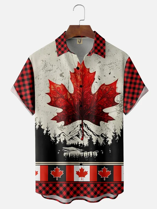 Moisture-wicking Canadian Maple Leaf Plaid Chest Pocket Casual Shirt