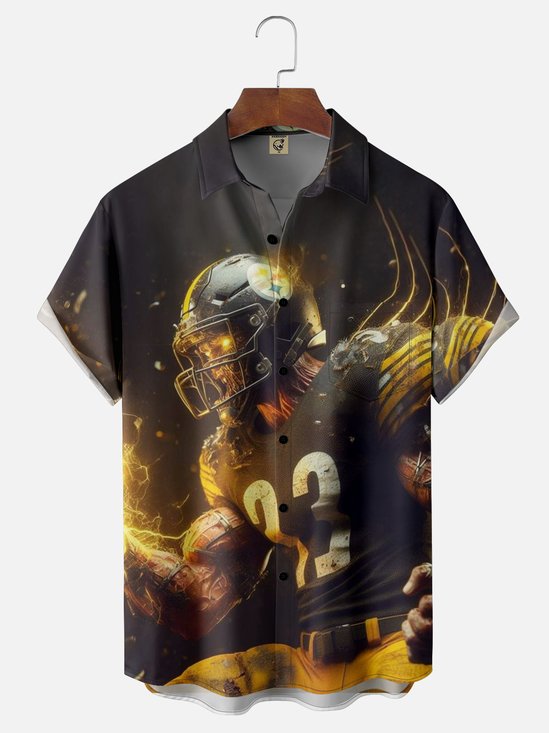 Moisture-wicking American Football Pittsburgh Art Steelers Chest Pocket Casual Shirt