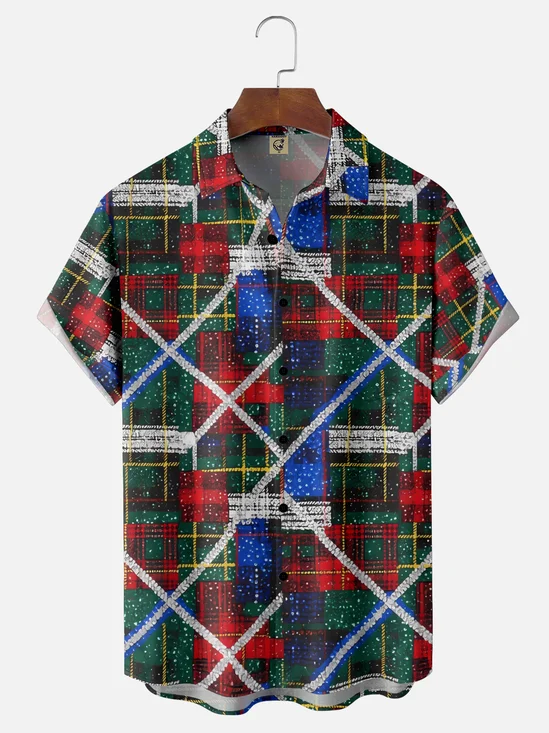 Moisture-wicking Christmas Plaid Chest Pocket Casual Shirt