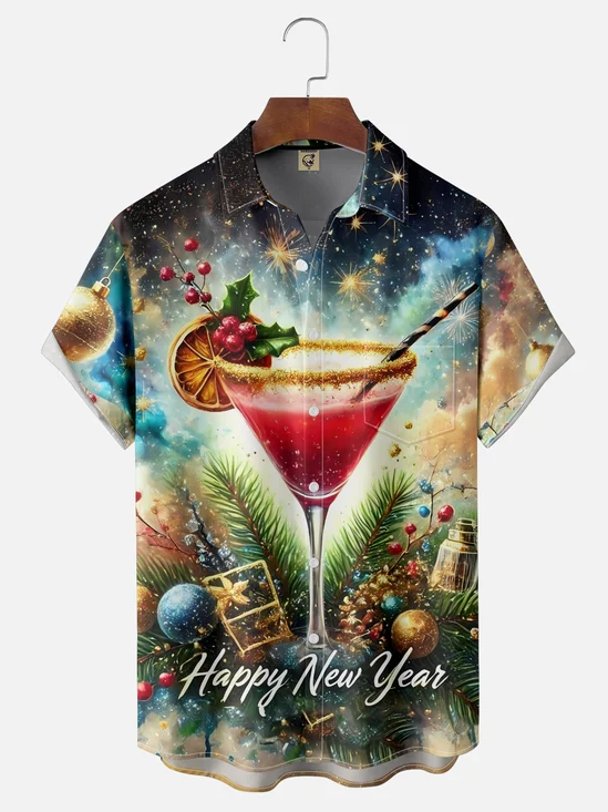 Moisture-wicking New Year's Cocktail Party Chest Pocket Casual Shirt