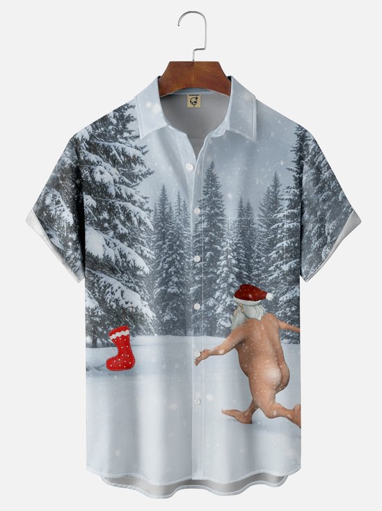 Moisture Wicking Christmas Fun Ugly Santa Claus Chest Pocket Hawaiian Shirt