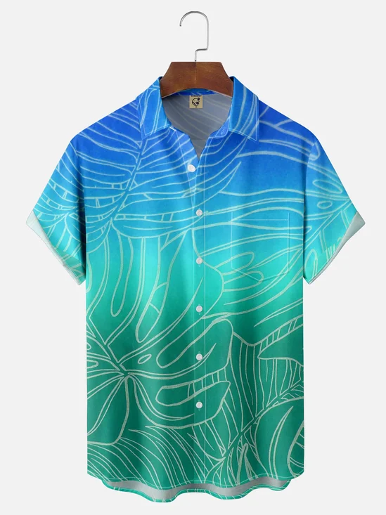 Moisture-wicking Palm Tree Chest Pocket Hawaiian Shirt