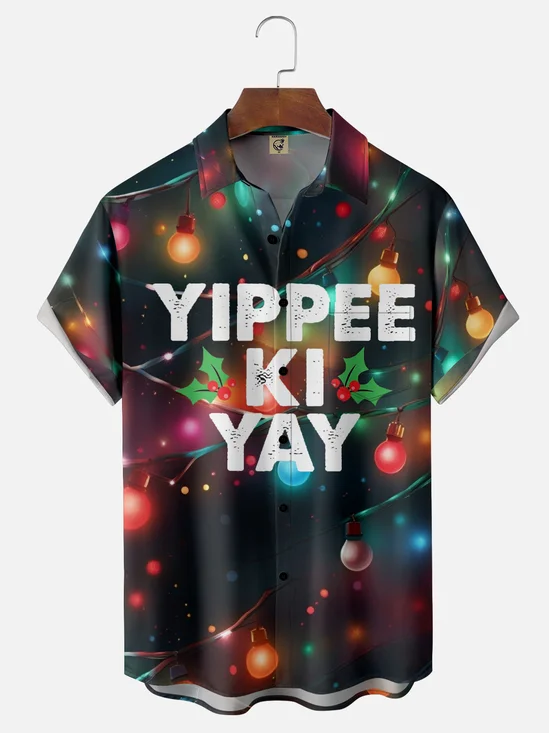 Moisture-wicking Christmas Lighting Yippee Ki Yay Chest Pocket Holiday Shirt