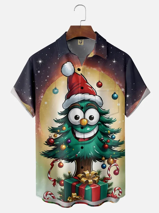 Moisture Wicking Christmas Tree Chest Pocket Holiday Shirt