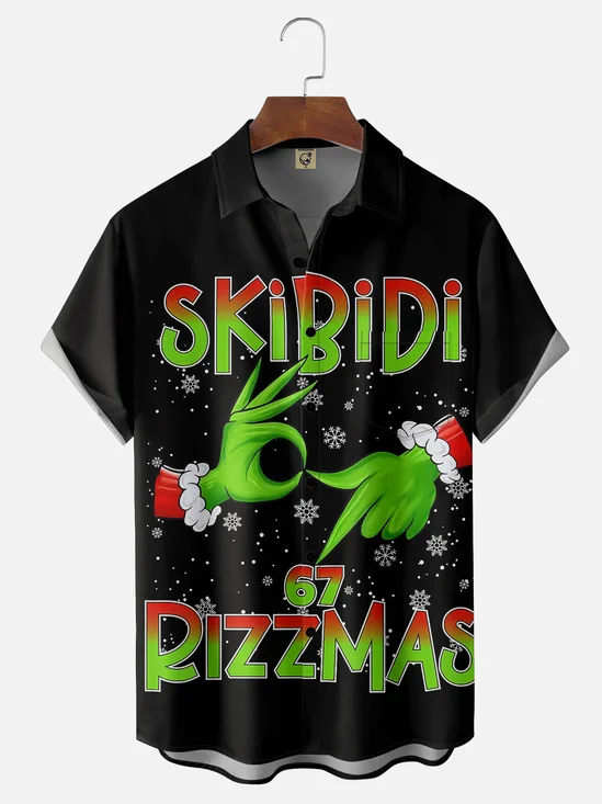 Moisture-wicking Merry Christmas Skibidi Rizzmas Chest Pocket Holiday Shirt