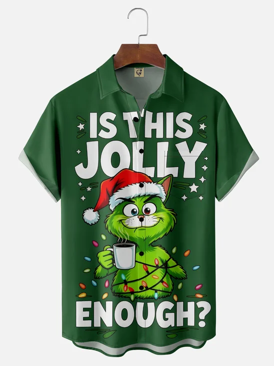 Moisture-wicking Christmas Cat Is This Jolly Enough Chest Pocket Holiday Shirt