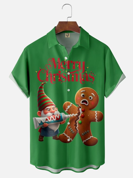 Moisture Wicking Santa Gingerbread Man Chest Pocket Hawaiian Shirt