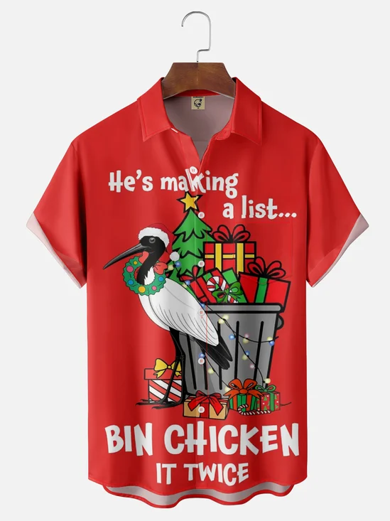 Moisture-wicking Christmas Bin Chicken It Twice Chest Pocket Holiday Shirt