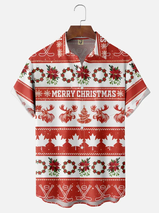 Moisture-wicking Canada Merry Christmas Maple Leaves Chest Pocket Casual Shirt