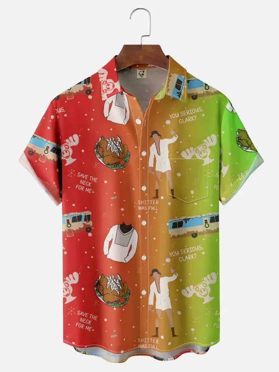 Moisture Wicking Crazy Christmas Vacation Eddie Chest Pocket Hawaiian Shirt